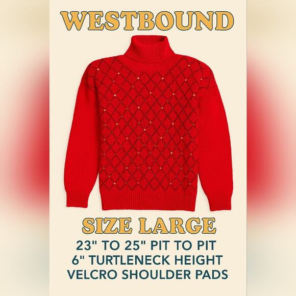 Vintage Westbound Red Sequin Turtleneck Sweater – Size Large - Picture 2 of 16